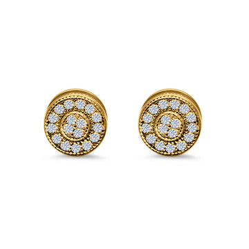 Round Design Yellow Tone, Simulated Cubic Zirconia Stud Earrings Screw Back 925 Sterling Silver 6mm